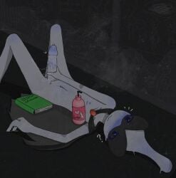 ? alien anthro backstory big_penis blush book cape depression embarrassed erection indigo_eyes laying_on_back looking_at_penis lube lube_bottle male male_focus male_only mario_(series) masturbation naked naked_male nervous nintendo nipples orbulon penis precum self_upload shy sketch solo solo_male sunglasses sweaty text three_fingers warioware white_body