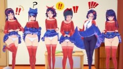 3d bottomless cappie_(miside) cool_mita_(miside) crazy_mita_(miside) flashing ghostly_mita glasses kind_mita kind_mita_(miside) koikatsu long_hair mila_(miside) miside mita_(miside) no_panties panties pantyhose short-haired_female short-haired_mita skirt skirt_lift smirk twintails white_panties