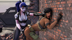 16:9 2girls 3d alternate_costume anal_fingering ass ass_grab big_ass black_eyes black_hair breasts closed_eyes dark-skinned_female dark_skin femdom femsub fingering groping highres interracial looking_at_another medium_breasts molestation muscles muscular_female nude overwatch pharah pharah-best-girl source_filmmaker talon_widowmaker widowmaker yuri