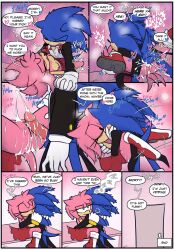 1boy 1girls against_surface amarperre amy_rose anthro anthro_on_anthro anthro_only balls blue_fur boots bowtie breasts breasts_out clothed clothed_sex clothing cock comic cuddling cum cum_in_pussy cum_inside dialogue dick dress english_text erection female formal formal_wear fur green_eyes hand_holding hugging interlocked_fingers kissing kissing_while_penetrated leaking_cum male male/female missionary_position nipples penetration penis pink_fur plap pussy red_boots red_bowtie red_dress red_shoes sega sex shoes sonic_(series) sonic_the_hedgehog sonic_the_hedgehog_(series) straight straight_sex suit text tuxedo vagina