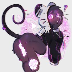 4_toes anthro anus ass backsack balls black_body black_clothing black_fur black_topwear blush blush_lines bodily_fluids bottomless bottomless_anthro bottomless_male claws clothed clothing cum digital_media_(artwork) dripping erection feet fur genital_fluids genitals glowing glowing_eyes glowing_genitalia glowing_penis grey_body hi_res hoodie hoodie_only humanoid_genitalia humanoid_penis keshunya looking_at_viewer looking_back looking_back_at_viewer male male_anthro mammal mouse murid murine partially_clothed pawpads paws penis pink_eyes pink_pawpads precum precum_drip presenting presenting_hindquarters purple_eyes question_mark raised_tail rat rodent simple_background solo tail toes topwear topwear_only whiskers white_clothing white_genitals white_pawpads white_topwear