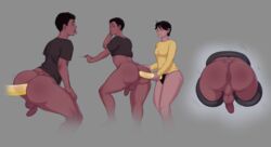 1boy 1girls anal anal_lips anal_sex anus ass balls chris_colte_(jamesab) cock-tail dark-skinned_female dark-skinned_femboy dark-skinned_male dark_skin dildo erection female femboy femdom foreskin fruit_basket_(jamesab) girly hips huge_dildo imminent_sex large_ass male mali6 non_canon original_character pale_skin pegging penetration penis strap-on swollen_anus taint tara_mankai_(jamesab) tattoo testicles thick_thighs thighs wide_hips