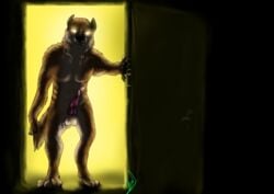 animal_genitalia animal_penis anthro_only canid canine canine_penis digital_media_(artwork) door fur genitals glowing glowing_eyes hi_res male mammal naughtybirdart no_humans penis simple_background solo were werecanid werecanine werewolf