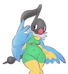 1girls 2019 anthro anthrofied avian beak belly black_eyes blue_feathers breasts chatot elpatrixf feathers female female_only green_feathers green_skin looking_away navel nintendo nipples nude pokémon_(species) pokemon pokemon_dppt pokemorph pussy small_breasts solo thick_thighs v video_games white_background wide_hips yellow_skin