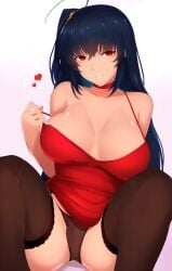 1girls adult adult_female ahoge arm_behind_back azur_lane big_breasts black-haired_female black_hair black_legwear black_panties black_stockings black_thigh_highs black_thighhighs black_thong black_underwear breasts breasts_apart busty busty_female busty_girl camisole choker female female_only half-closed_eyes hand_behind_back head_tilt inguinal_crease inguinal_ligament large_boobs large_breasts lean_figure legs_apart legs_spread legwear mature mature_female narrow_waist one_side_up panties parted_lips red-eyed_female red_camisole red_choker red_eyes saisarisu sitting sitting_on_ass sitting_on_floor sitting_on_ground slender_body slender_waist slim_waist smile smiley_face smiling smiling_at_viewer spread_legs spreading_legs spreading_thighs stockings strap_lift strap_pull strap_slip taihou_(azur_lane) thigh_highs thighhighs thong tilted_head underwear