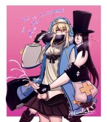 2boys androgynous black_hair blonde_hair bridget crossdresser crossdressing cum ejaculation enumapneumansfw femboy feminine_male forced_orgasm from_behind girly guilty_gear guilty_gear_strive handjob heavy_breathing jerking jerkingoff male otoko_no_ko restrained teenager testament_(guilty_gear) text tophat trap twitching yaoi