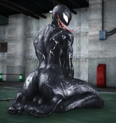 1futa 3d 3d_(artwork) ass back back_view backsack detailed_background feet fortnite futa_only futanari jenbitch marvel marvel_comics muscular muscular_futanari on_knees open_mouth penis prehensile_tongue sharp_teeth she-venom solo_futa symbiote teeth testicles tongue tongue_out white_eyes