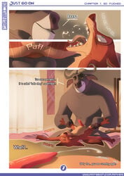 anal anal_penetration anhes anthro anus ass balls balls_deep buffalo canine chief_bogo comic cum disney ejaculation english_text fox gay male_only mammal moan nick_wilde penis sex smile stomach_bulge testicles text yaoi zootopia