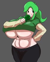 925kyohei big_ass breasts clothed female female_only friday_night_funkin green_hair huge_ass huge_breasts mitori_(vs_human_impostor) no_bra ponytail revealing_clothes tagme teasing underboob vs_human_impostor vs_impostor