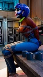 3d 3d_(artwork) algoid ball_gag bondage bondage bound female female_focus female_only gag gagged human juno_(overwatch) light-skinned_female light_skin overwatch overwatch_2 rope rope_between_breasts rope_bondage solo solo_female solo_focus thighs