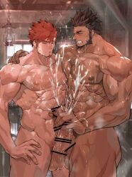 2boys abs ass_visible_through_thighs balls bara beard beefy biceps big_areola big_balls big_breasts big_penis brown_eyes brown_hair censor_bar censored censored_penis chest_hair closed_eyes completely_nude cross_scar cum cum_drip cum_explosion cum_on_body cum_on_breasts cum_on_hand cum_on_penis cum_on_self cum_on_upper_body cum_string cum_trail cumshot dark-skinned_male dark_skin duo ejaculation erection eyebrows_visible_through_hair foreskin_folds frown gay glansjob gritted_teeth hand_on_hip hand_on_leg hand_on_shoulder handjob happy_trail height_difference hi_res huge_cock hunk indoor_nudity indoors jerking long_cumshot long_penis male male/male male_breasts male_only manly mature_male muscles muscular muscular_arms muscular_legs muscular_male muscular_thighs navel nikism oil_lamp oppai orgasm original original_character pecs penis_size_difference pubic_hair red_eyes red_hair scar scar_on_arm scar_on_chest scar_on_hand scar_on_leg scar_on_shoulder scar_on_stomach scars_all_over semen short_hair sideburns simultaneous_orgasms six_pack size_difference sousuke000 standing sweat sweatdrop thick_arms thick_cum thick_eyebrows thick_neck thick_penis thick_thighs tough_guy veiny_arms veiny_muscles veiny_penis weird_hands