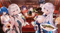 6girls azur_lane belfast_(azur_lane) big_ass big_breasts breasts chinese_clothes cleavage game group ning_hai_(azur_lane) official_art ping_hai_(azur_lane) sirius_(azur_lane) st._louis_(azur_lane) white_hair yat_sen_(azur_lane)