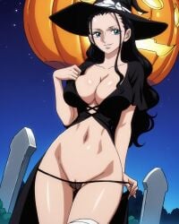 cleavage halloween large_breasts nico_robin one_piece witch_costume