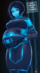 belly_button belly_grab hard_drive kipteitei large_breasts stuffing the_weapon_(halo_infinite) weight_gain