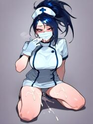 ai_generated akali bukkake clothed cum gloves league_of_legends nurse squatting surgical_mask