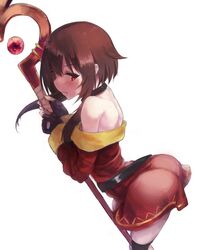 arched_back ass bare_shoulders blush clothed kono_subarashii_sekai_ni_shukufuku_wo! kuzu_(miduhana) megumin solo thighhighs