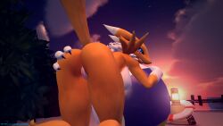 3d_(artwork) anthro ass ball bandai_namco breasts canid canine digimon digimon_(species) digital_media_(artwork) female fictional fox genitals hi_res hketikill humanoid lamp lantern life_preserver mammal nude nude_anthro nude_female pinup pose pussy renamon solo solo_focus teasing