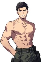 1boy ai_generated black_hair facial_hair hismajestyii ivan_fioletov lilac_eyes male male_only mature moustache no_top novelai original pale_skin rwby shirtless square_jaw stubble swept-back_hair topless