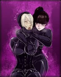 bodysuit breath_play breathplay enumapneumansfw eve_(stellar_blade) fondling groping heavy_breathing latex nier:_automata rebreather stellar_blade suffocation teasing yorha_2b yuri