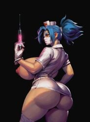 1girls big_areola big_ass big_breasts big_hips big_lips big_nipples bimbo bimbo_lips blue_hair boobsgames cleavage_overflow female green_hair_female hourglass_figure huge_breasts long_hair revealing_clothes skimpy skimpy_clothes skin_tight skullgirls solo solo_female tanned_skin thin_waist tight_clothing valentine_(skullgirls)