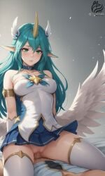 ayakonarts elf green_eyes horn league_of_legends soraka star_guardian_series star_guardian_soraka wings