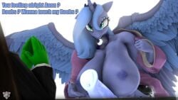 abs absurd_res alicorn anon anthro areola ass bathrobe big_breasts big_butt big_penis blue_areola blue_nipples boobs?_wanna_touch_boobs? breasts clothing duo equid equine female friendship_is_magic genitals hasbro hi_res horn horse huge_breasts human intersex mammal meme my_little_pony mythological_creature mythological_equine mythology naughty_cube nipples penis pony princess_luna_(mlp) robe smile smirk suit wings