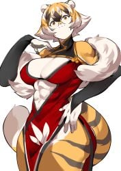 big_breasts breasts cleavage female furry huge_breasts mx99926 tagme thick_thighs tiger tiger_girl wide_hips