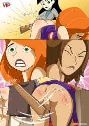 3girls anus ass bent_over black_hair bonnie_rockwaller brown_hair classroom classroom_setting comic comic_page conflict_resolution_(comic) disney disney_channel female female_only ginger green_eyes kim_possible kimberly_ann_possible light-skinned_female lines miss_go motion orange_hair palcomix pale-skinned_female panties_down pussy ruler shego spank_marks spanking student student_and_teacher tagme tan-skinned_female teacher text white_female yuri