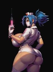 1girls big_ass big_breasts big_hips big_lips bimbo bimbo_lips blue_hair boobsgames cleavage_overflow female green_hair_female hourglass_figure huge_breasts long_hair revealing_clothes skimpy skimpy_clothes skin_tight skullgirls solo solo_female tanned_skin thin_waist tight_clothing valentine_(skullgirls)