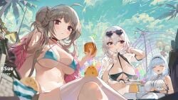 3girls azur_lane big_ass big_breasts bikini black_bikini breasts dido_(azur_lane) drinking formidable_(azur_lane) game maid official_art sirius_(azur_lane) white_hair