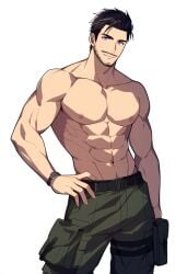 1boy ai_generated black_hair facial_hair hismajestyii ivan_fioletov lilac_eyes male male_only mature moustache no_top novelai original pale_skin rwby shirtless square_jaw stubble swept-back_hair topless