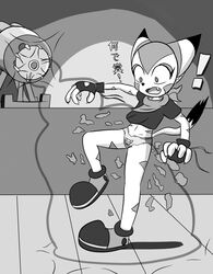 carol_tea claws clothing feline female freedom_planet goshaag laser mammal monochrome panties ray_gun underwear video_games wardrobe_malfunction