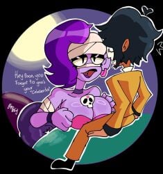 1boy 1girls bapzey_bot_(artist) big_breasts brawl_stars breasts day_of_the_dead emz_(brawl_stars) horny_female mexican_male poco_(brawl_stars) purple_skin tagme zombie_girl