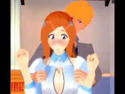 1boy 1girls 3d bleach bleach:_the_thousand-year_blood_war ichigo_kurosaki inoue_orihime koikatsu koikatsu_(medium) large_breasts tagme