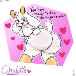 anthro ass breasts bunny_maloney charlotte_(bunny_maloney) english_text featureless_breasts female_only furry goat goat_horns heart_symbol randopersoguy randopersonisstrange