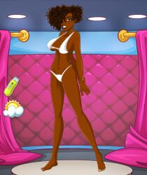 big_ass bikini dark-skinned_female fake_lay fake_taxi fluffy_hair game nutaku outfit pantress_(fake_lay) screenshot white_bikini