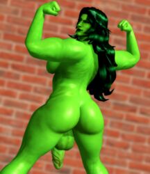 1futa 3d ass back_view balls biceps big_ass big_penis breasts flaccid flexing futa_only futanari green_hair green_skin intersex jenbitch marvel muscular penis she-hulk solo xnalara