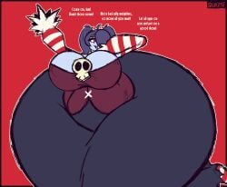 big_breasts comic inflation massive_thighs skullgeist skullgirls squigly text thick_thighs