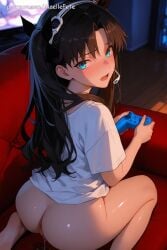 ai_assisted ai_generated anime beautiful beauty blush breasts couch cozy cute dark dripping_pussy embarrassed fate/stay_night fate_(series) feet female flat_belly foot_fetish game_controller gamer_girl gaming girl girly high_resolution highres human kneeling kneeling_female long_hair looking_at_viewer looking_back love maellepetite medium_breasts naked night nude nude_female oil oiled oiled_body oiled_skin open_mouth oversized_clothes partially_clothed petite petite_body petite_female pose shiny_skin shirt shy sitting_down skinny slim slim_waist small_breasts sofa t-shirt tohsaka_rin tv uncensored viewed_from_behind wet wet_pussy young