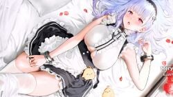 1girls azur_lane big_ass big_breasts breast_press breasts dido_(azur_lane) game maid maid_headdress maid_uniform official_art