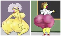 2girls big_ass big_hips big_lips butt dat_ass elizabeth_hoover female giant_ass high_heels huge_ass maxtlat multiple_girls plump_ass rear_view selma_bouvier the_simpsons