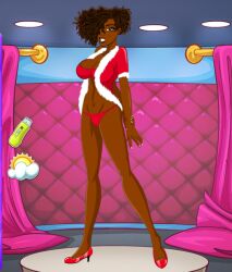 big_ass christmas christmas_outfit dark-skinned_female fake_lay fake_taxi fluffy_hair game lingerie nutaku outfit pantress_(fake_lay) santa_costume screenshot