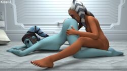 2girls 3d aayla_secura ahsoka_tano ass clone_wars kirelic nude star_wars tagme togruta twi'lek yuri