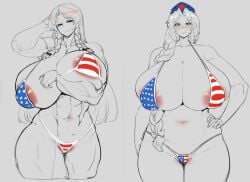 2girls american_flag_bikini eirin_yagokoro exabyte hong_meiling huge_breasts parallax05 thick_thighs touhou