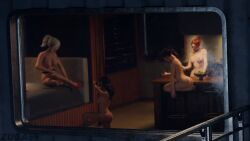 3d 4girls 4k ass barstool blender breasts dbd dead_by_daylight female high_heels legs multiple_girls naked naked_female ponytail posing putting_on_shoes sable_ward sitting tied_hair voyeur voyeur_pov voyeurism white_hair window zuga69