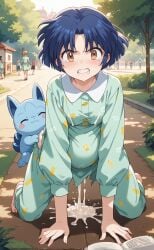 1girls ai_generated akane_tendo angry blue_hair blush brown_eyes clothing cute pijama ranma_1/2 rengoart sexy.ai sexy_pose uncensored