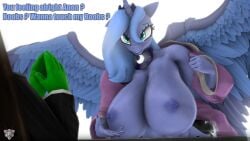 abs absurd_res alicorn anon anthro areola ass bathrobe big_breasts big_butt blue_areola blue_nipples boobs?_wanna_touch_boobs? breasts clothing duo equid equine female friendship_is_magic hasbro hi_res horn horse huge_breasts human mammal meme my_little_pony mythological_creature mythological_equine mythology naughty_cube nipples pony princess_luna_(mlp) robe smile smirk suit wings