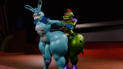 alligator alligator_tail alligatorid alligatorid_humanoid animatronic anthro biceps big_ass big_butt blue_body bunny bunny_boy crocodile crocodile_tail crocodilian crocodylid facial_markings five_nights_at_freddy's five_nights_at_freddy's:_security_breach fnaf gay gay_anal gay_sex gif glamrock_bonnie_(fnaf) green_body head_band lagomorph lagomorph_humanoid machine male/male male_only male_penetrated male_penetrating male_penetrating_male mohawk mohawk_(hairstyle) montgomery_gator_(fnaf) muscular muscular_male non-human non_human red_eyes red_hair reptile reptile_humanoid robot robot_humanoid scottgames spiked_bracelet spotted_body steel_wool_studios tail two_tone_body