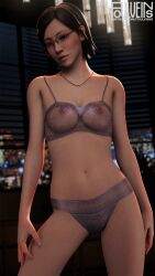 foulveins glasses katase_(ryuu_ga_gotoku) lingerie_only nipples_visible_through_clothing ryuu_ga_gotoku short_hair