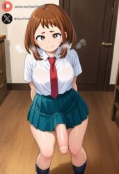 1futa ai_generated balls big_penis blush boku_no_hero_academia brown_eyes brown_hair clothed cock dickgirl erection foreskin futa_only futanari high-angle_view huge_cock indoors light-skinned_futanari light_skin looking_at_viewer medium_breasts my_hero_academia ochako_uraraka penis precum roxygtf school_uniform schoolgirl short_hair solo standing sweat sweating sweaty_body